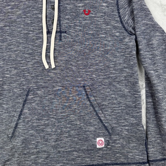 True Religion Hooded Henley Sweatshirt Men's XL Blue Long Sleeve Pullover Logo - Picture 3 of 13